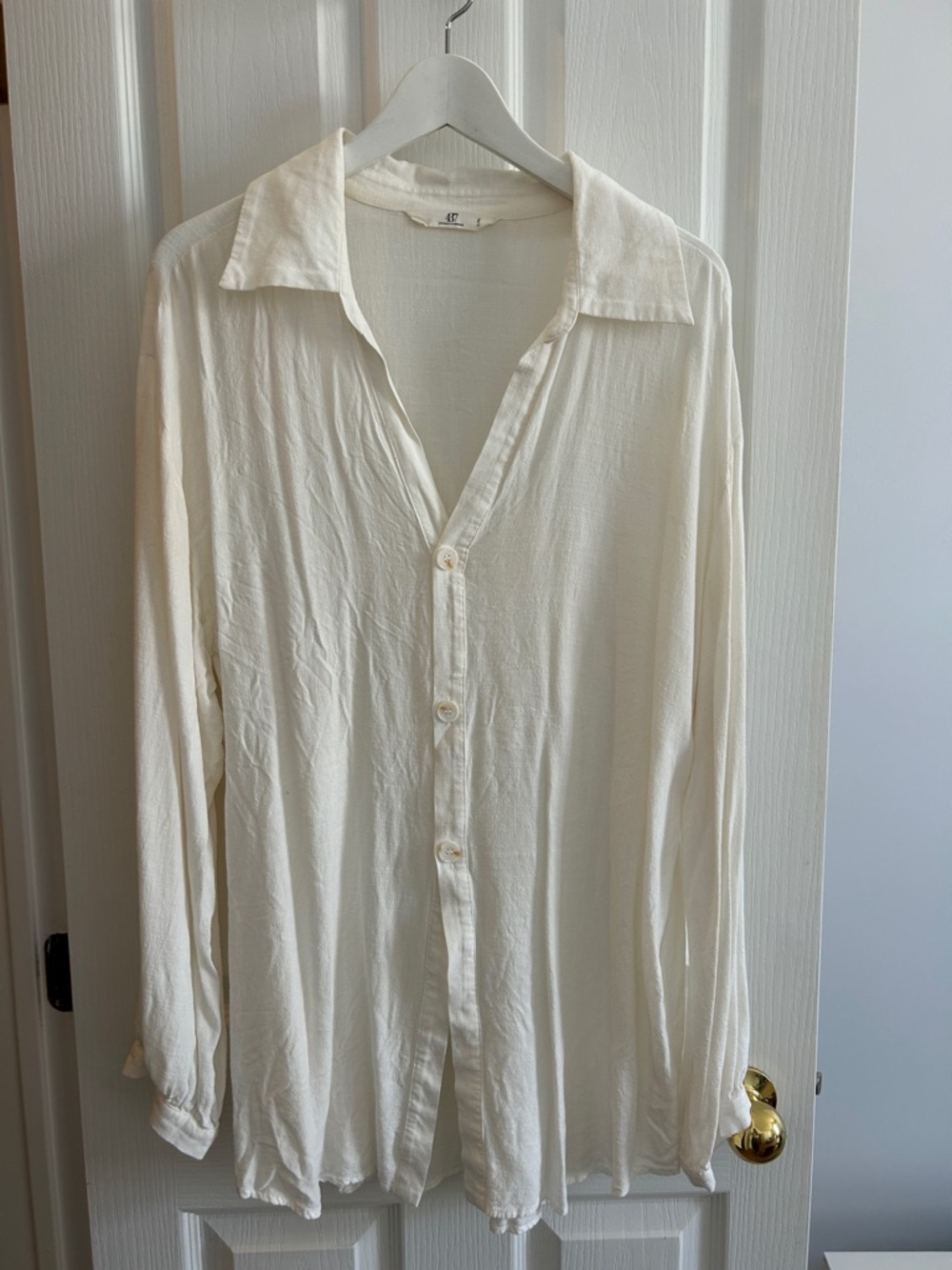 Light Cream Button-Front Blouse - Women's Elegant Collared Top
